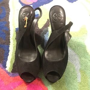 Tory Burch Sling Back Black Suede Heels Size 8